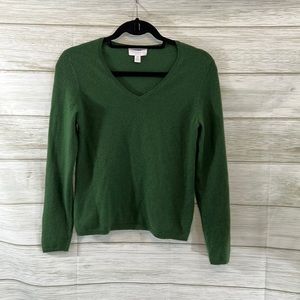 Charter Club Green 2-Ply 100% Cashmere V-Neck Long Sleeve Sweater